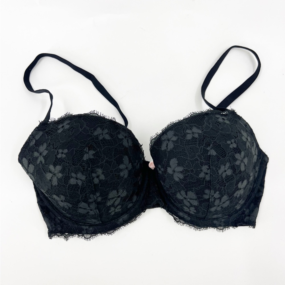 ✅ Dream Angels‎ Victoria's Secret 32DDD Lined Demi Bra Black Floral Lace